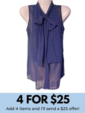 Michael Kors Navy Sleeveless Blouse with Polka Dots Size 0